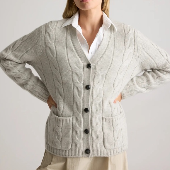 Quince Sweaters - Quince Baby Cashmere Cable Cardigan Pearled Ivory Luxury Minimalist Neutral
